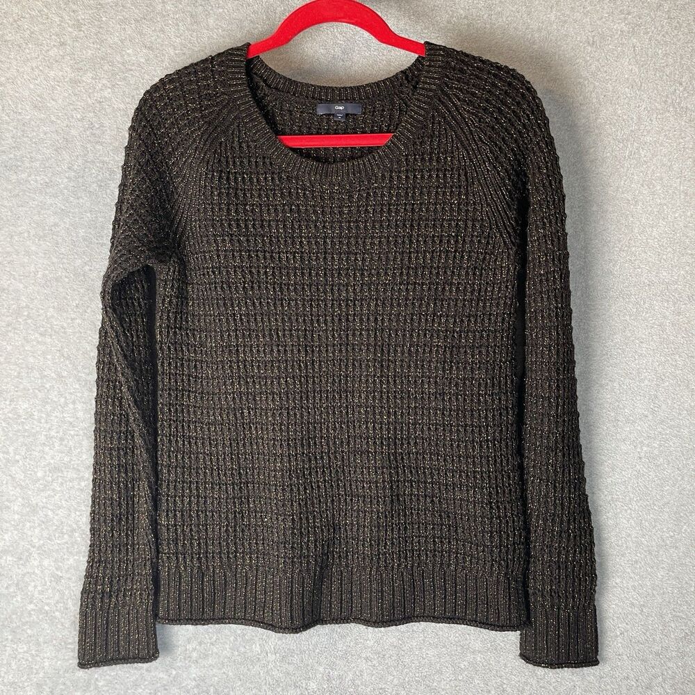 Gap Sweater Waffle Knit Pullover Black w/ Copper Women's New Years Eve & Holiday